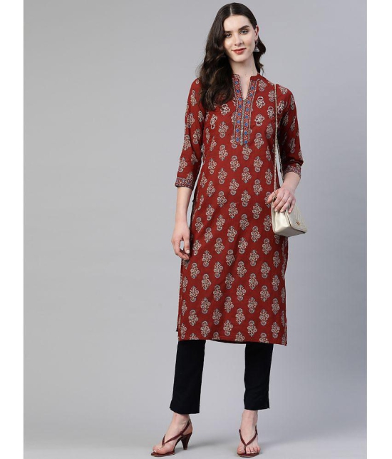 Vbuyz - Maroon Cotton Women's Straight Kurti ( Pack of 1 ) - None