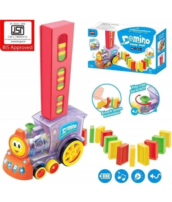 60 Pcs Domino Train Toy Set, Domino Rally Train Model with Lights and Sounds Construction and Stacking Toys