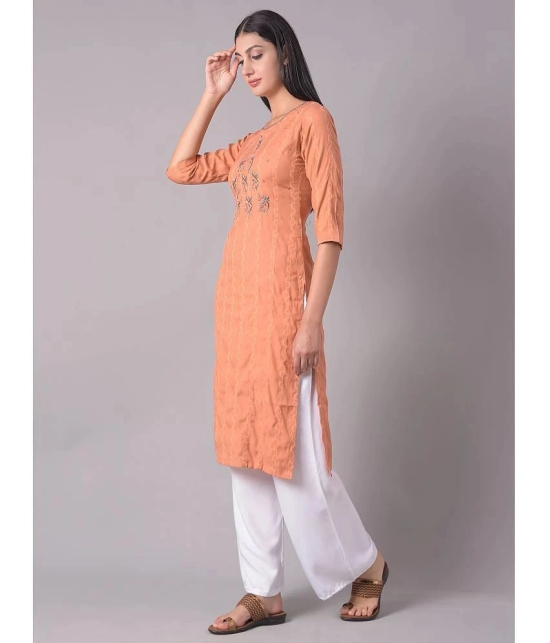 Dollar Missy Cotton Blend Embellished Straight Womens Kurti - Orange ( Pack of 1 ) - None