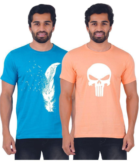 ferocious - Teal Blue Cotton Regular Fit Men's T-Shirt ( Pack of 2 ) - None