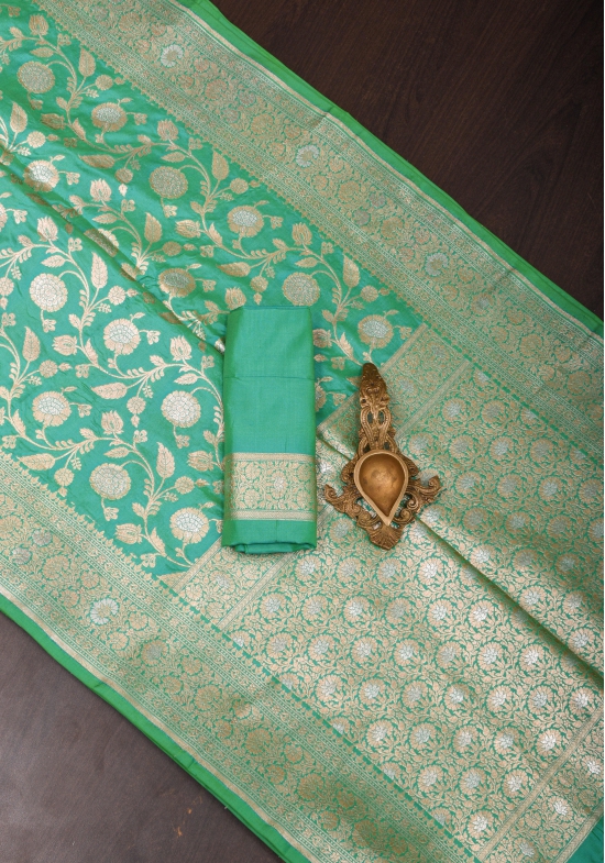 Sea Green Exquisite Banarasi Alfi Jaal Katan Saree | SILK MARK CERTIFIED