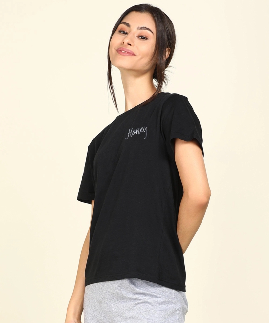 Young Trendz  Womens Regular Fit Printed Tshirt-L / Black