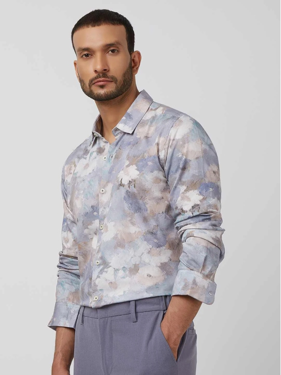 Lilac Floral Print Slim Fit Casual Shirt