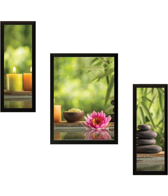 Saf Set of 3 Lotus Flower UV Coated Home Decorative Gift Item Framed Synthetic Painting With Frame