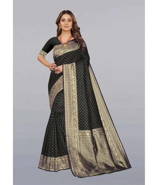 Gazal Fashions Banarasi Silk Embellished Saree With Blouse Piece - Black ( Pack of 1 ) - Black