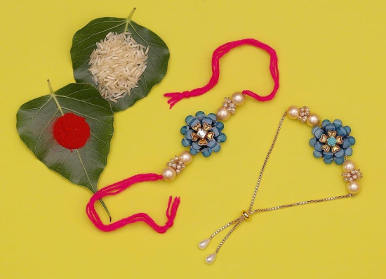 Abhaah Bhaiya bhabhi couple blue Rakhi combo set