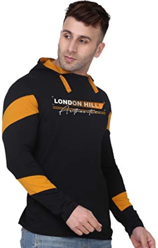 London Hills Mens Regular Fit Printed Full Sleeve Cotton Blend Hooded T-Shirt