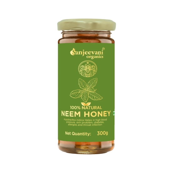 Sanjeevani Glass Jar Pack of 3 | 100% Natural Neem Honey | Raw Unprocessed Natural Neem Honey 300g | Barsana Organic Cow Ghee 500ml |  Wood Churned with Bilona Process | 100 % Natural Jamun Honey 300g | Indian Blackberry Multi Floral Natural Honey