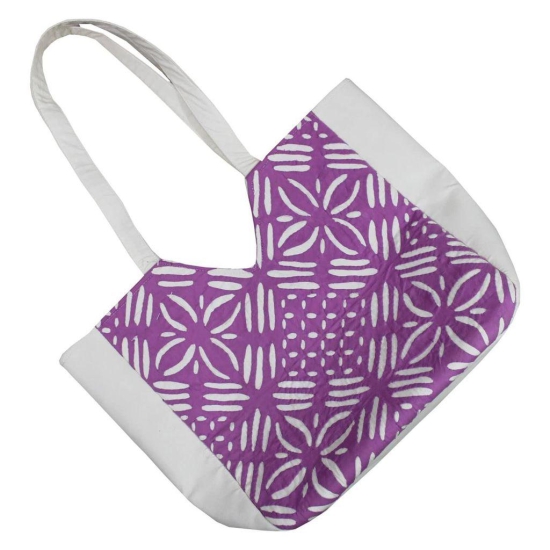 Garvi Gurjari (A Gujarat Govt Enterprise Handmade White and Purple Cotton Applique Shopping Bag