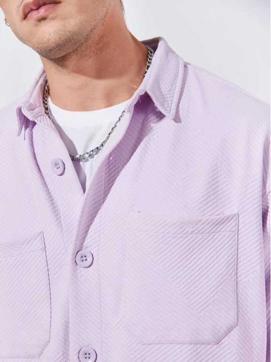 Plain Textured Beige Half Sleeve Shirt-S / Lavender