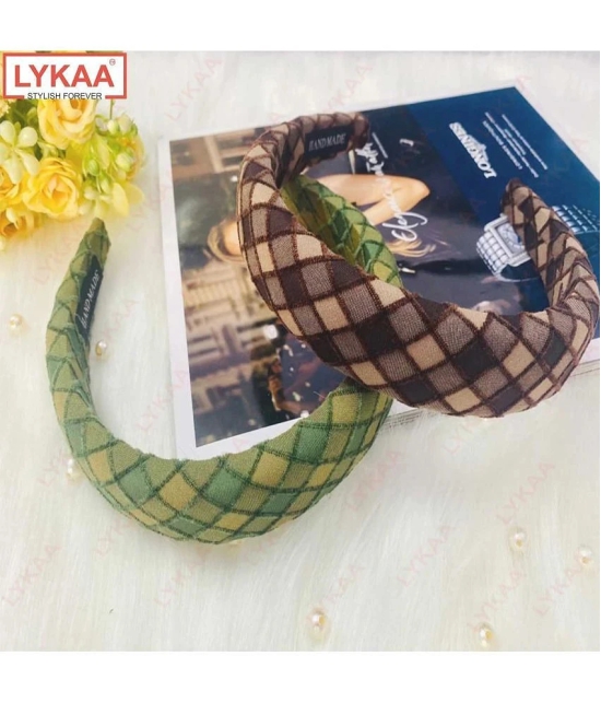 LYKAA Padded & Boho Headbands, Puffy Sponge Thick check printed Vintage Hair Accessories Pack Of 2 - Brown