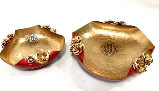 Urli Bowl for Floating Flowers and Candles (Red and Gold) - Set of 2