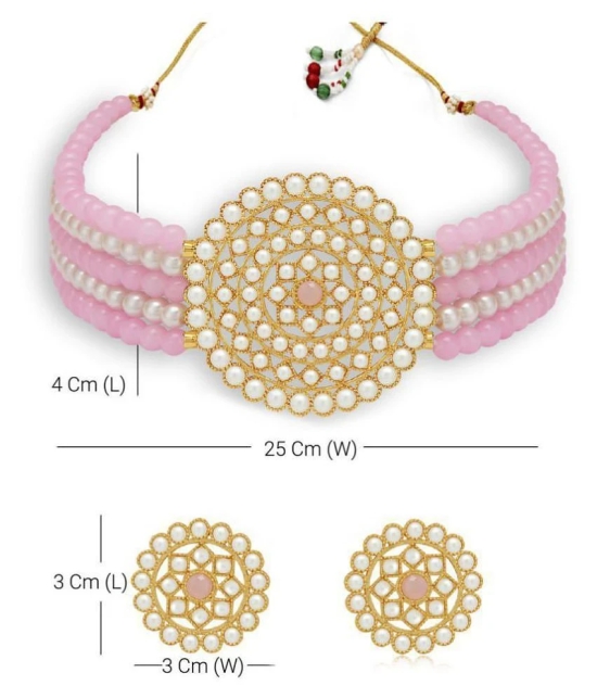 Sukkhi Alloy Pink Traditional Necklaces Set Choker - Pink