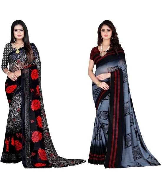 LEELAVATI - Grey Georgette Saree With Blouse Piece ( Pack of 2 ) - Grey