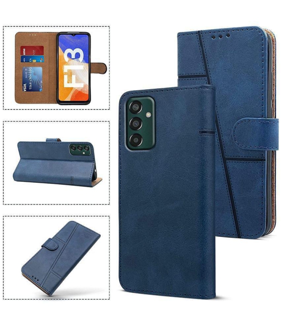 NBOX - Blue Artificial Leather Flip Cover Compatible For Samsung Galaxy M13 ( Pack of 1 ) - Blue