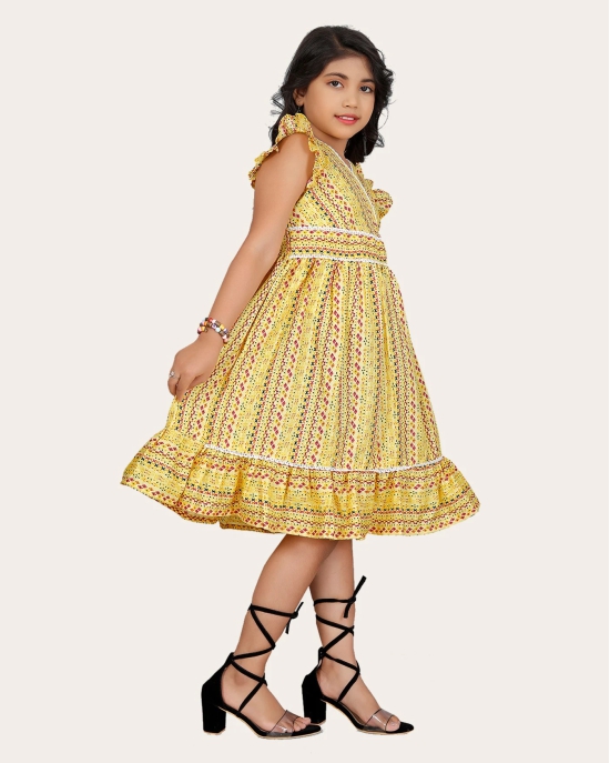 Girls Cotton Unique Design Printed Knee Length A-Line Dress-Brown / 12 - 13 Years