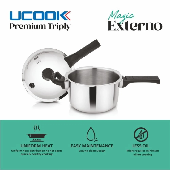 UCOOK By United Ekta Engg. Magic Externo Premium Triply Induction Outer Lid Pressure Cooker, 5 Litre, Silver