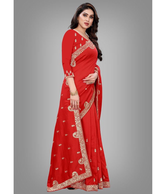 Om Shantam Sarees - Red Silk Blend Saree With Blouse Piece ( Pack of 1 ) - Red