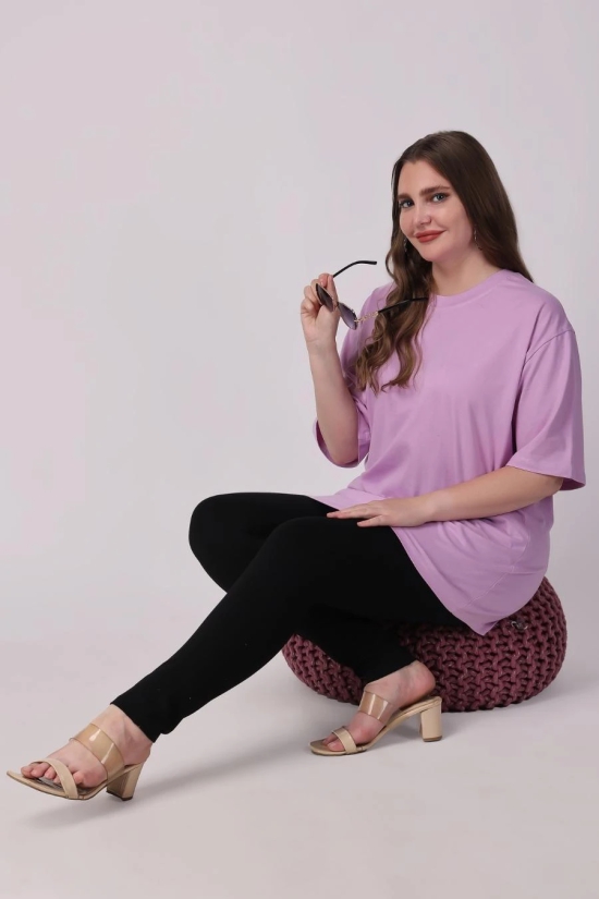 Womens Lavender Plain Oversized Drop Shoulder T-Shirt-M / Lavender