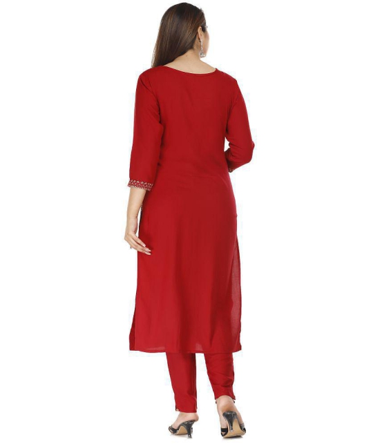 JC4U Red Rayon Kurti With Pants - Stitched Suit Single - None