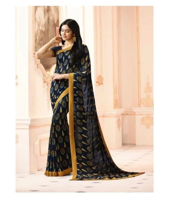 Gazal Fashions - Blue Georgette Saree With Blouse Piece (Pack of 1)