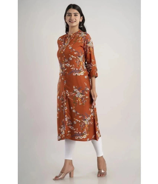 MAUKA - Brown Rayon Womens Front Slit Kurti ( Pack of 1 ) - None