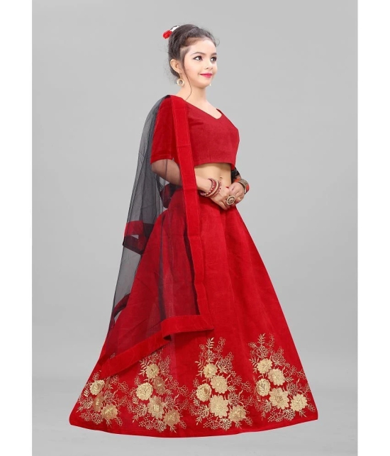 Apnisha - Red Velvet Girls Lehenga Choli Set ( Pack of 1 ) - None