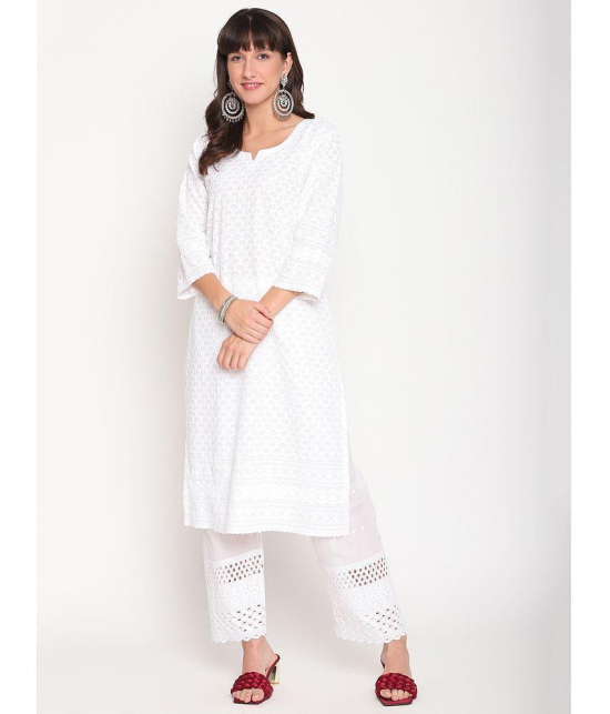 Queenley - White Cotton Womens Straight Kurti ( Pack of 1 ) - M