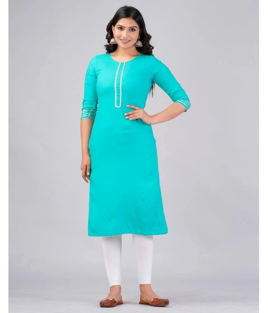 MAUKA Rayon Embroidered Straight Womens Kurti - Turquoise ( Pack of 1 ) - None