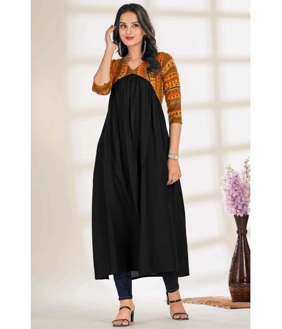 Glomee Rayon Printed Nayra Womens Kurti - Black ( Pack of 1 ) - None