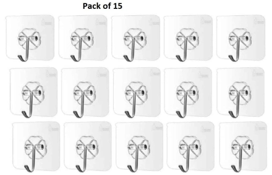 Uttamrobotics Self Adhesive Wall Hooks, Heavy Duty Sticky Hooks for Hanging 10kg (max), Waterproof Transparent Hooks for Wall (Pack of 15)