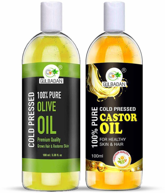 GULBADAN Cold Pressed Olive Oil and Castor Oil 100 mL Pack of 2