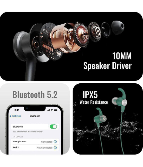 Tecsox Blaze300 Bluetooth Bluetooth Earphone In Ear Powerfull Bass Green