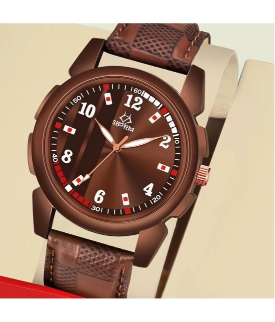 Septem Brown Leather Analog Mens Watch