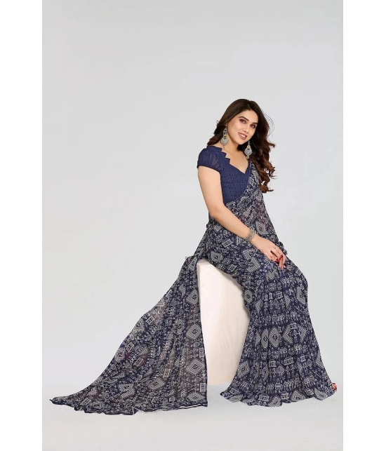 Anand Georgette Printed Saree With Blouse Piece - Blue ( Pack of 1 ) - Blue