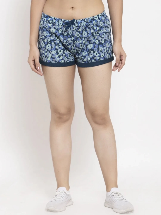 Wolfpack Women Blue Printed Shorts-L