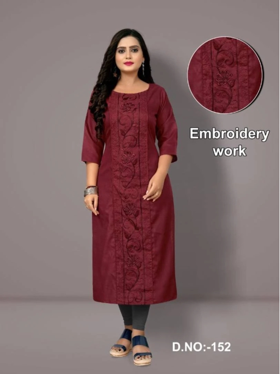 Womens Casual Embroidery Cotton Kurtis-6XL / maroon