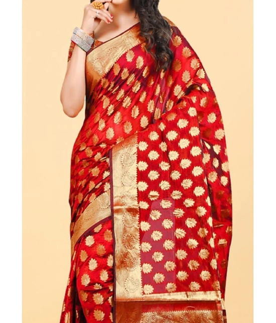 Gazal Fashions - Red Banarasi Silk Saree With Blouse Piece ( Pack of 1 ) - Red