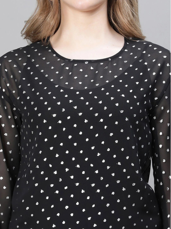 Oxolloxo Abstract Printed Round Neck Puff Sleeve Regular Top