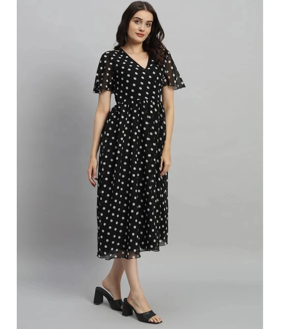 Curvydrobe Georgette Printed Midi Womens Fit & Flare Dress - Black ( Pack of 1 ) - None