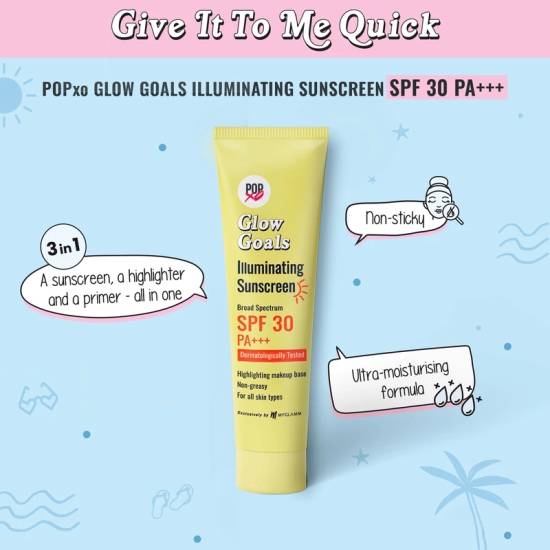 POPxo Glow Goals Illuminating Sunscreen SPF 30 PA+++ 30g And Sheet Mask Set of 2