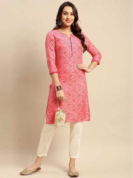 Rangita Women Rayon Pink Floral Printed Knee Length Straight Kurti - None