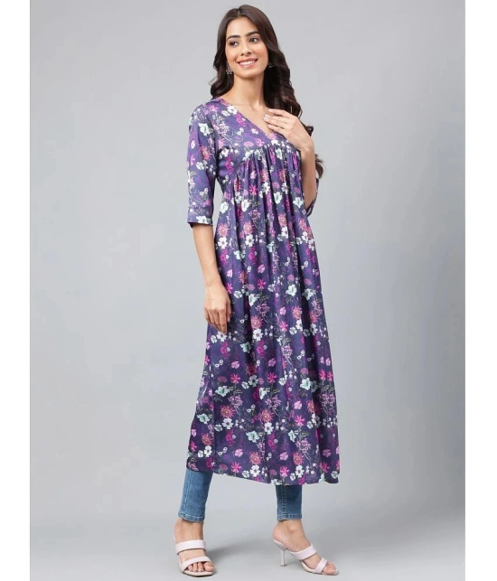 Janasya - Navy Blue Satin Womens Flared Kurti ( Pack of 1 ) - None