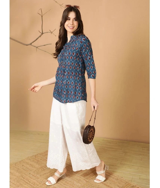 Antaran Cotton Printed Straight Womens Kurti - Blue ( Pack of 1 ) - None