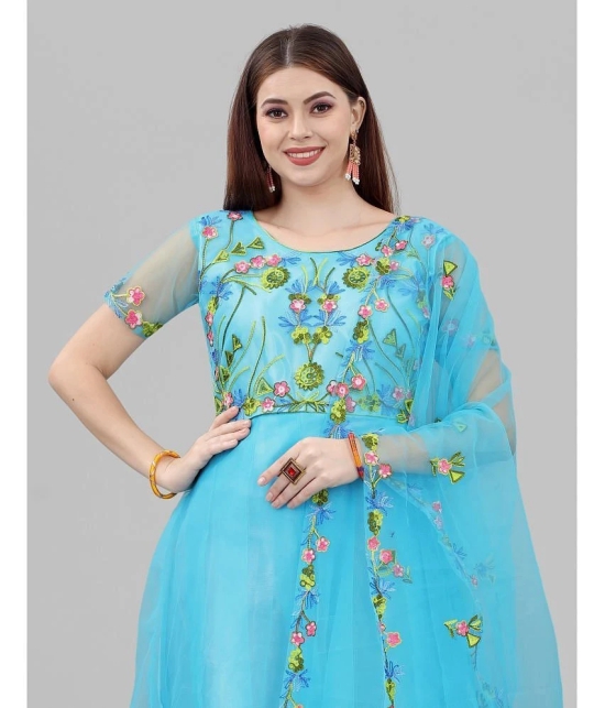 Apnisha - Turquoise Anarkali Net Womens Semi Stitched Ethnic Gown ( Pack of 1 ) - None