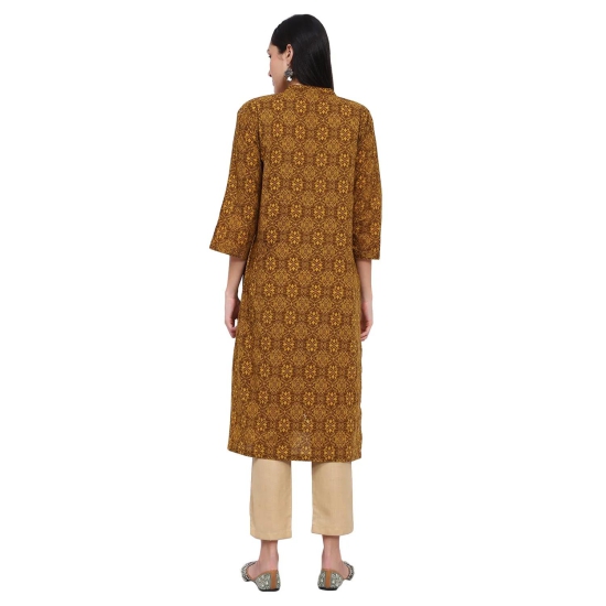 Floral Print Straight Kurta with Mandrian Collar-L