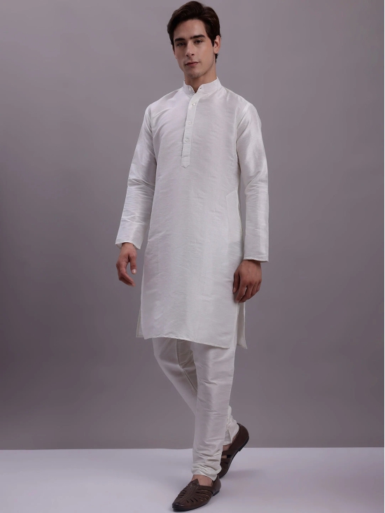 Mens Cream Woven Design Nehru Jacket With Solid Kurta Pyjama.-XL / Cream