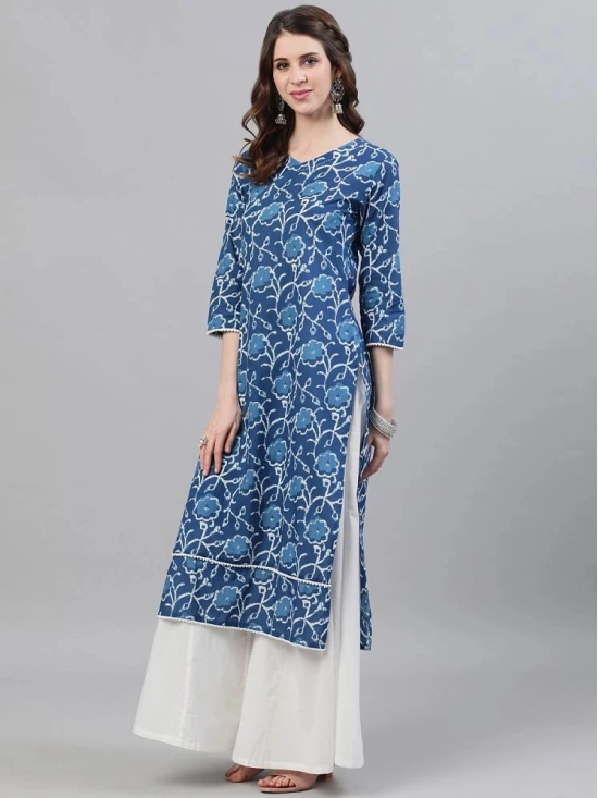 Antaran Cotton Printed Straight Womens Kurti - Blue ( Pack of 1 ) - None