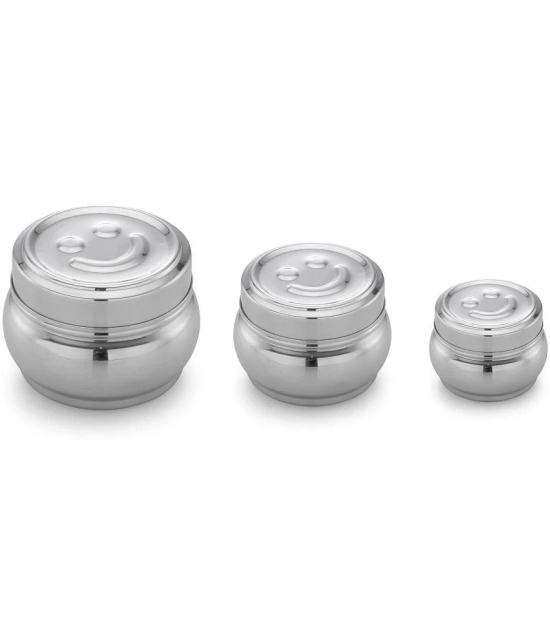 Dynore 3 Pcs Smiley Dabba Steel Silver Utility Container ( Set of 3 ) - Silver