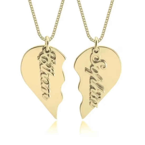 Broken Heart Couple Name Necklace - 30% OFF-Rose Gold / Box Chain